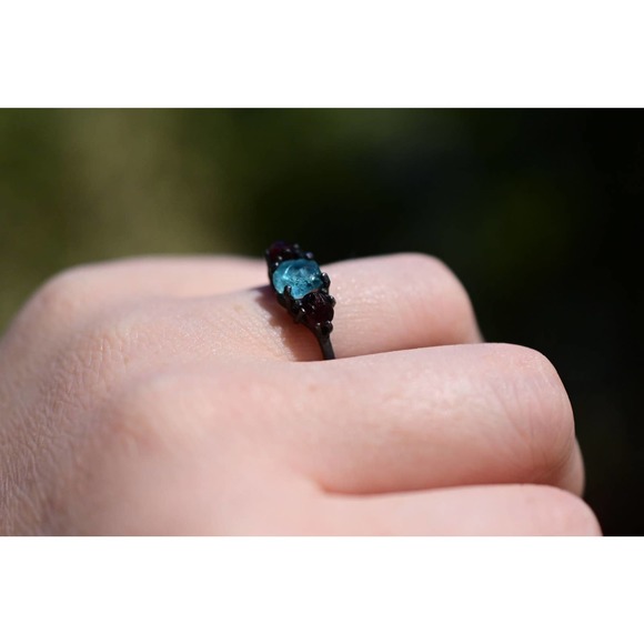 Raw Aquamarine Engagement Ring Rough Natural Uncut Gemstone Promise Ring - Picture 5 of 8